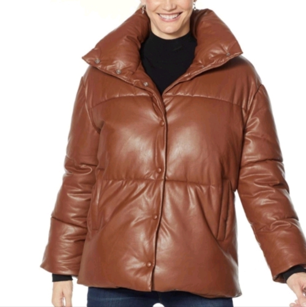 Avec les Filles faux leather puffer button down jacket sz 1X